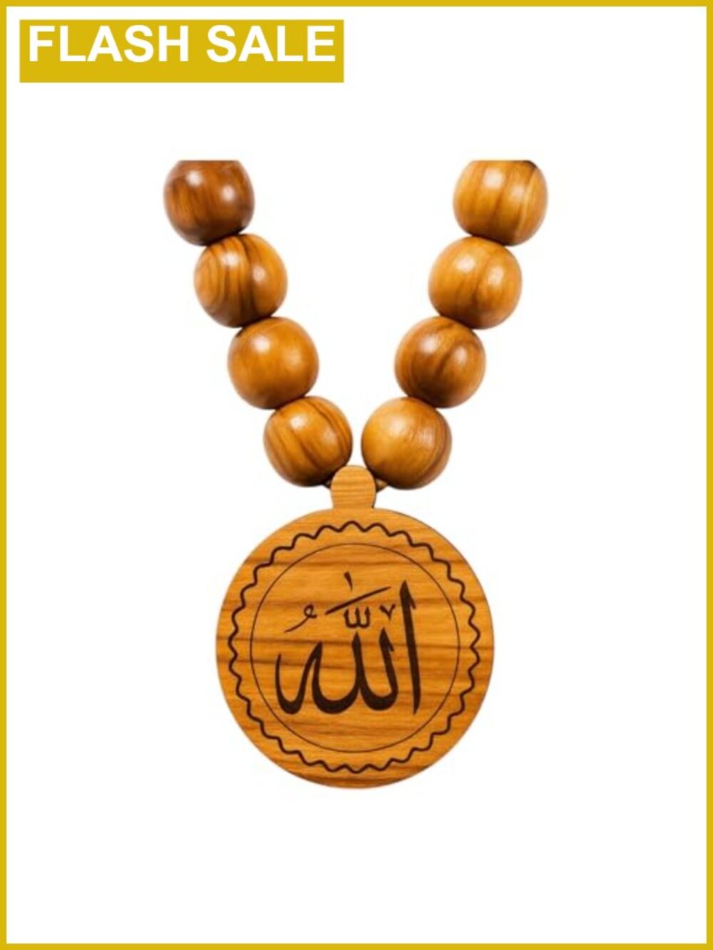 Handmade Olive Wood Allah Medallion Necklace Islamic Arabic Pendant